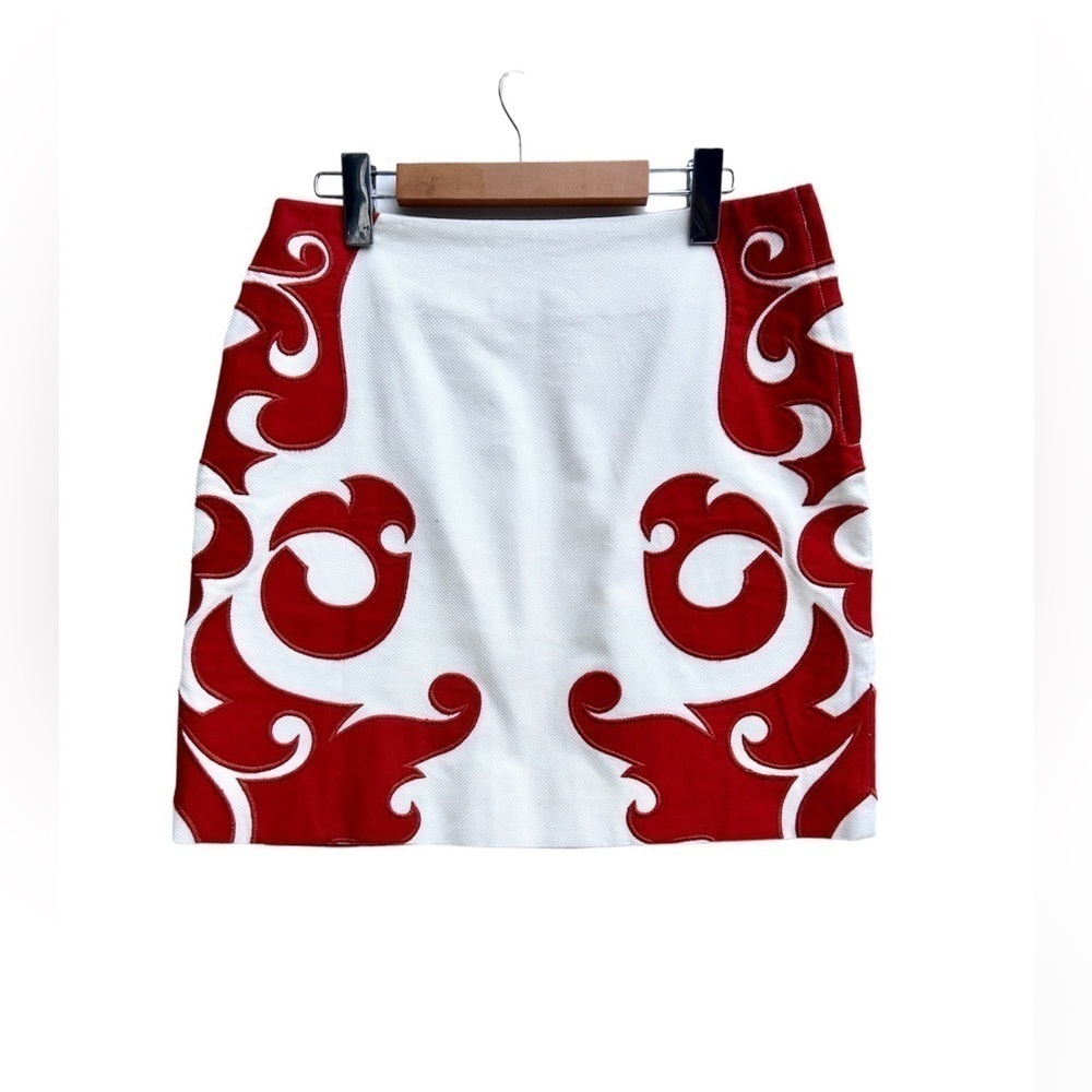 ANTHROPOLOGIE VANESSA VIRGINIA $118 Flame-Kissed Skirt 4 Orange/Cream Boho Retro